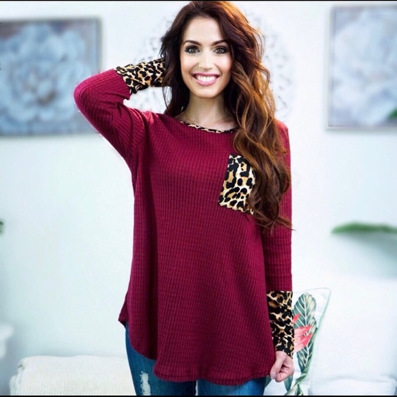 Hacci Brushed Burgundy Leopard Top - Picture 6 of 6